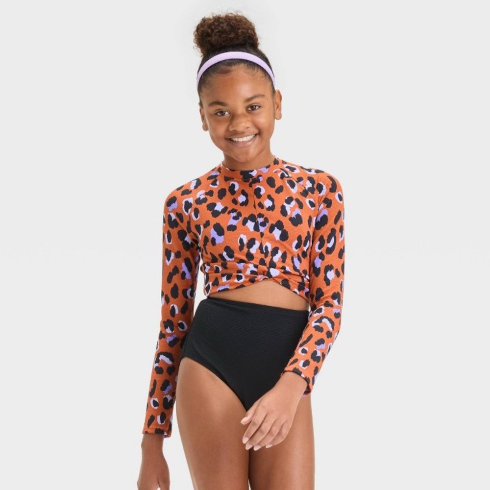 Art Class Orange and Black Leopard Kids Rashguard